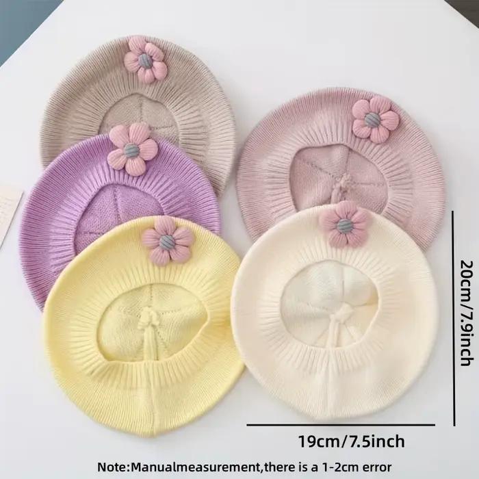 Béret à fleurs pour bébé tricoté en polyester mignon uni coloré pour nourrissons filles garçons occasions spéciales de 1 à 3 ans