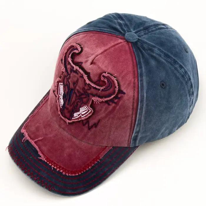 Casquette de baseball en coton CNTANG avec tête de taureau brodée, style vintage hip hop pour hommes et femmes, pour toutes les saisons et occasions décontractées