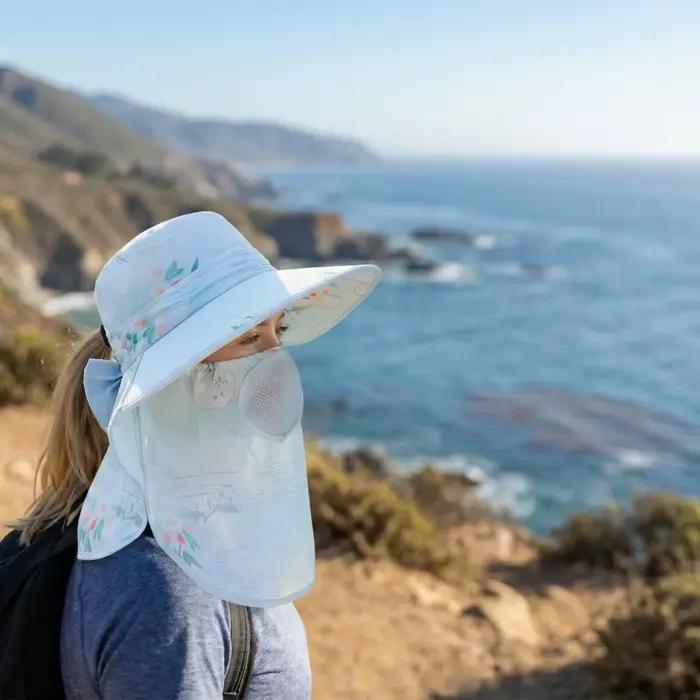 Chapeau solaire pliant avec cache visage amovible grand bord imperméable protection uv rabat cou pour activités extérieures femmes hommes occasions spéciales