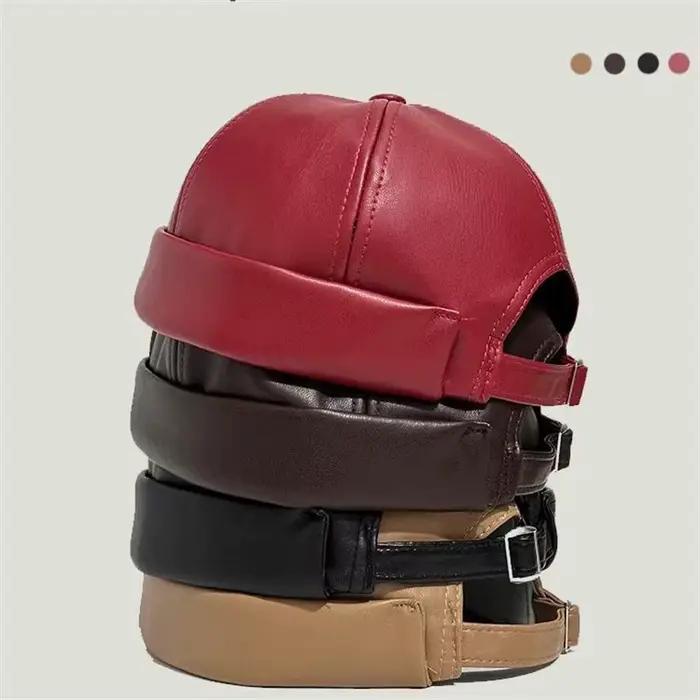 Chapeau rétro sans bords simili cuir pour homme et femme multicolore polyvalent toute saison décontracté