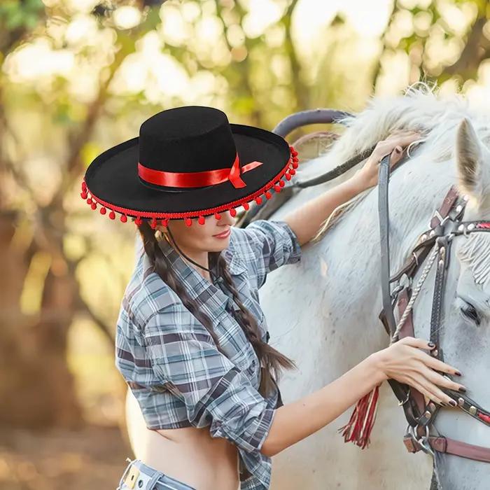 Chapeau de style espagnol doux Sombrero casquettes traditionnel Halloween Zoro fuzz ball mexicain