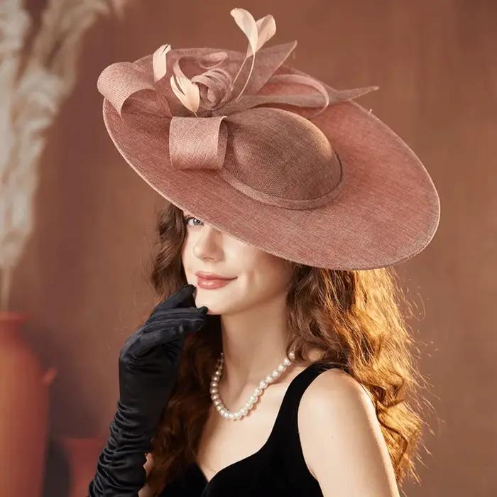 Chapeaux Fascinator à large bord pour femmes avec bandeau