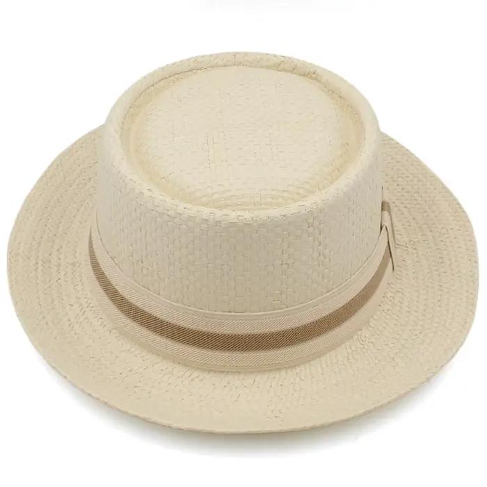Lager taille réglable US 7 1/2-7 5/8 UK L-XL hommes femmes paille tarte de porc chapeaux été chapeau de soleil casquette de plaisancier marin Sombrero plage Fedora