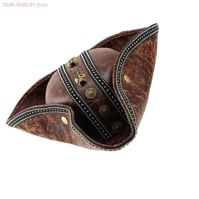 62KE chapeau Pirate en PU marron pour femmes hommes
