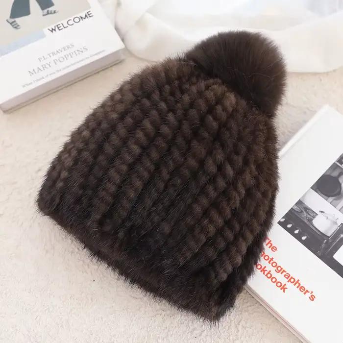 Chapeau de fourrure de vison et renard pour femme hiver chaleureux et élégant style sportif occasions décontractées