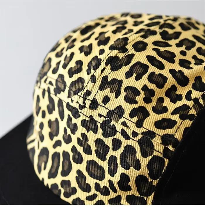 Casquette de baseball rétro à 5 panneaux avec imprimé léopard pour hommes et femmes