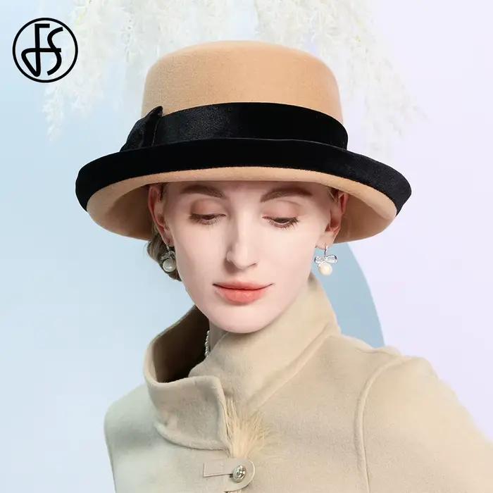 Chapeaux en feutre de laine camel pour femmes