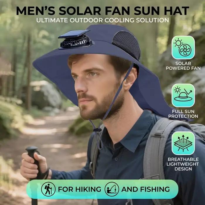 Chapeau solaire avec ventilateurs solaires pour homme chapeau de pêche en plein air ventilateurs rafraîchissants casquette d'été respirante protection uv confortable ajustement réglable
