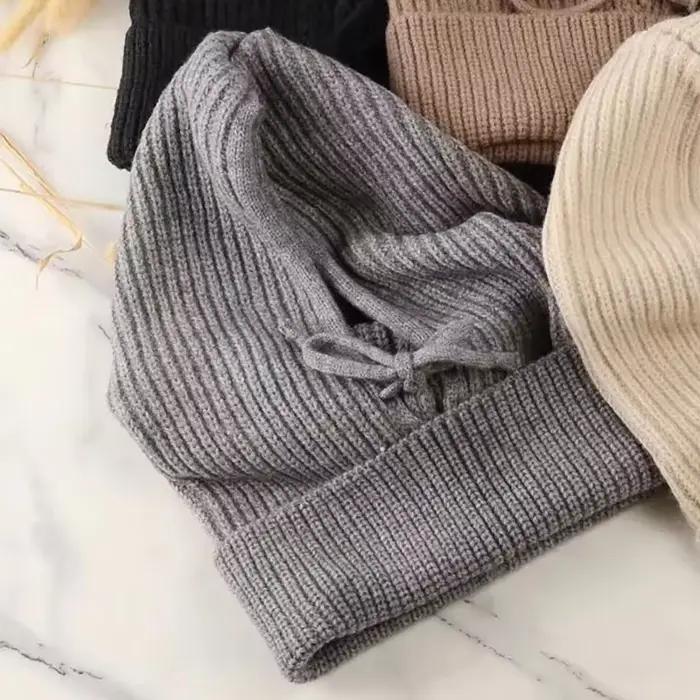 Casquettes à capuche tricotées hiver cagoule chapeaux femmes Style coréen extérieur plus chaud cordon