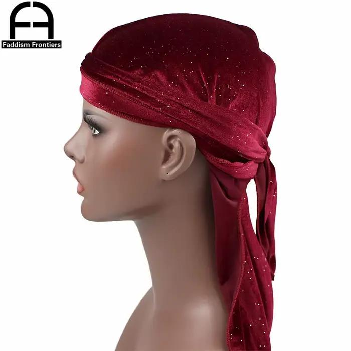 Nouveau luxe hommes brillant velours Durags Turban Bandana bandeau