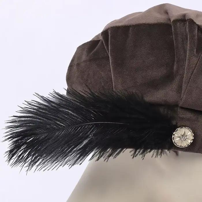 Béret unisexe tendance style médiéval vintage avec plume