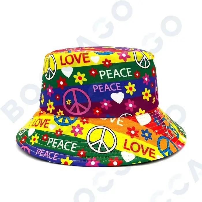 Chapeau Bob Réversible Imprimé Floral « Rainbow Peace Love »