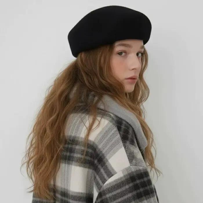 100% laine béret pour femme casquette plate feutre chapeau dame automne hiver chaud créateur de mode Fedora dames