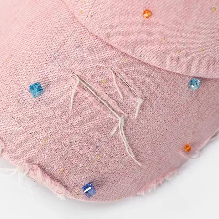 Casquette de baseball ELFSACK en jean déchiré avec perles colorées pour femmes style urbain plage décontracté quatre saisons