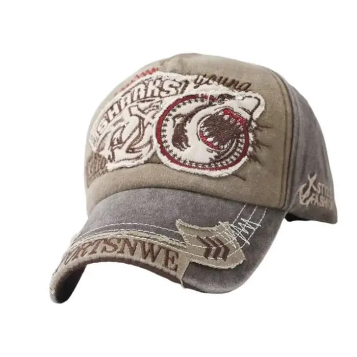 Chapeau Baseball en jean réglable confortable 39BB, broderie requin