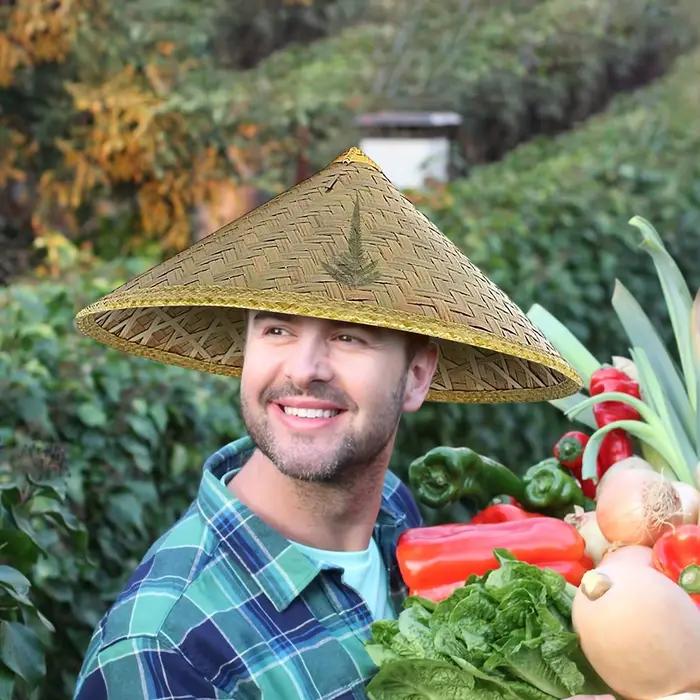 Chapeau de pêcheur rétro chinois en bambou et rotin