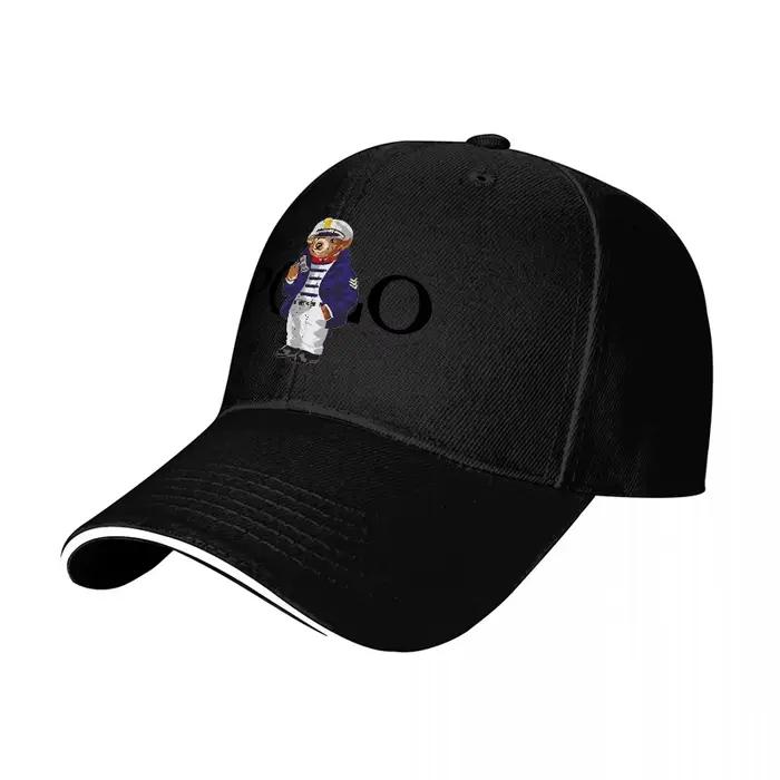 Casquette de baseball noire brodée Polo Bear design logo classique protection solaire ajustement réglable accessoire streetwear tendance occassions extérieures printemps automne