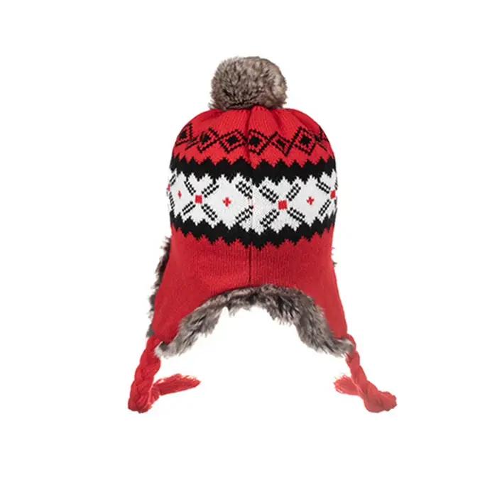 Chapeau d'hiver FS en laine tricotée beige avec pompon en fourrure pour hommes et femmes protection des oreillettes extérieur hiver tricoter bomber帽