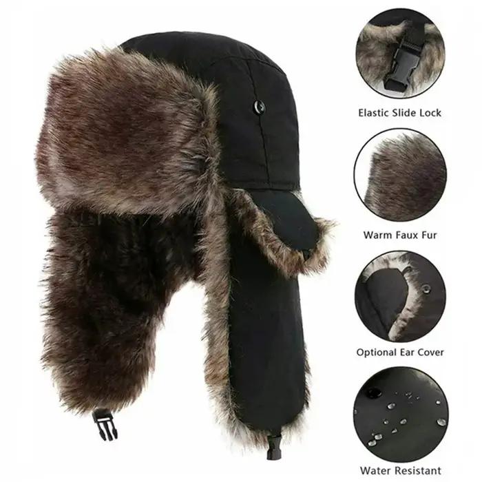 Chapeau de trappeur Ushanka pour hommes chapeau de trappeur russe casquette à rabat d'oreille hiver extérieur polyvalent pour activités hivernales et événements spéciaux