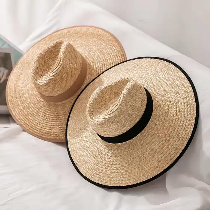 Nouveau Chapeau de soleil en paille avec sangle 2024 pour femme