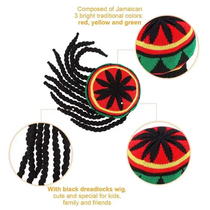 Nouveau bonnet tricoté unisexe tressé style jamaïcain Rasta