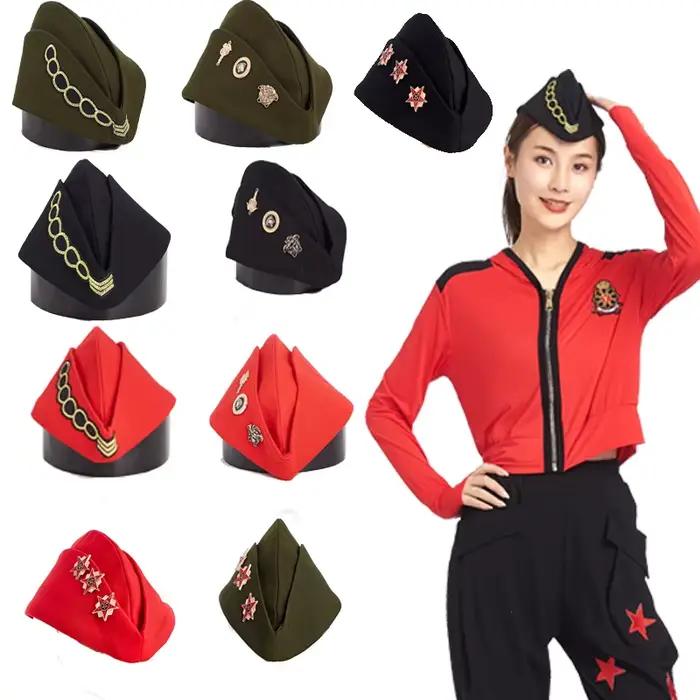 Casquette de performance de danse de marin rouge chapeau de bateau en coton romain unisexe