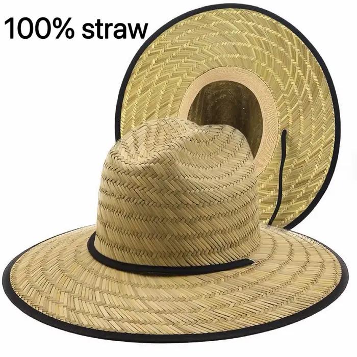 Chapeau de sauveteur unisexe à large bord en paille naturelle