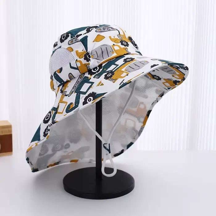 Chapeau de soleil à motif de dessin animé pour enfants avec bord pour garçons et filles