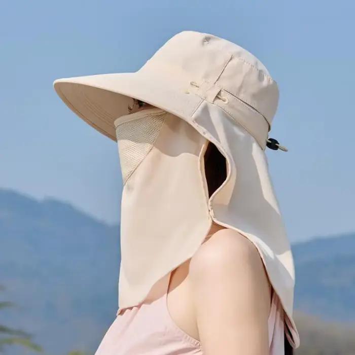 Chapeaux d'été pour femmes chapeau de soleil Protection Uv avec masque châle