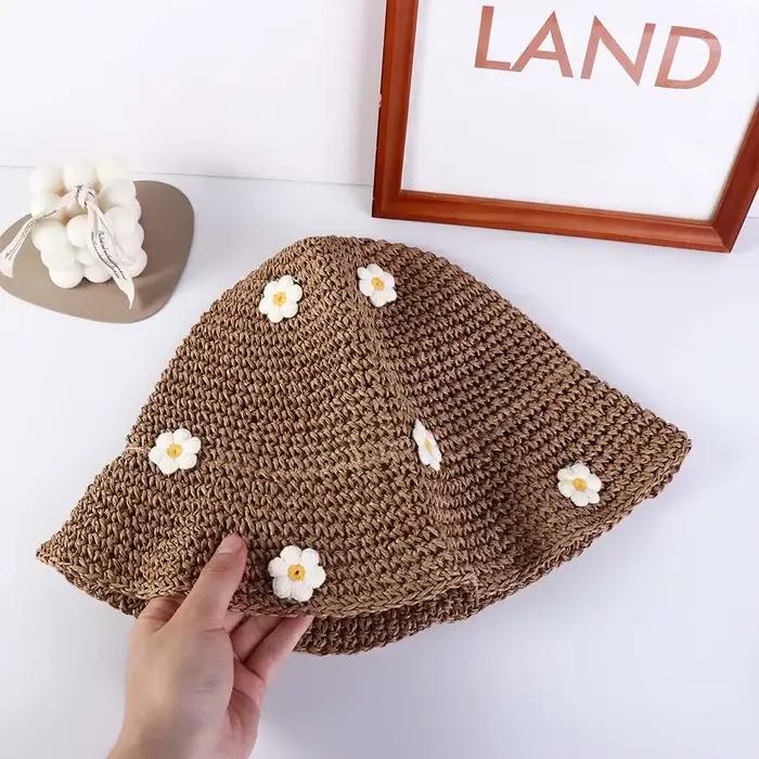 Vacances vacances mode chapeau plat à la main tissage chapeau de plage fleur Panama casquette crème solaire Protection solaire casquette de soleil chapeau de paille chapeau de soleil