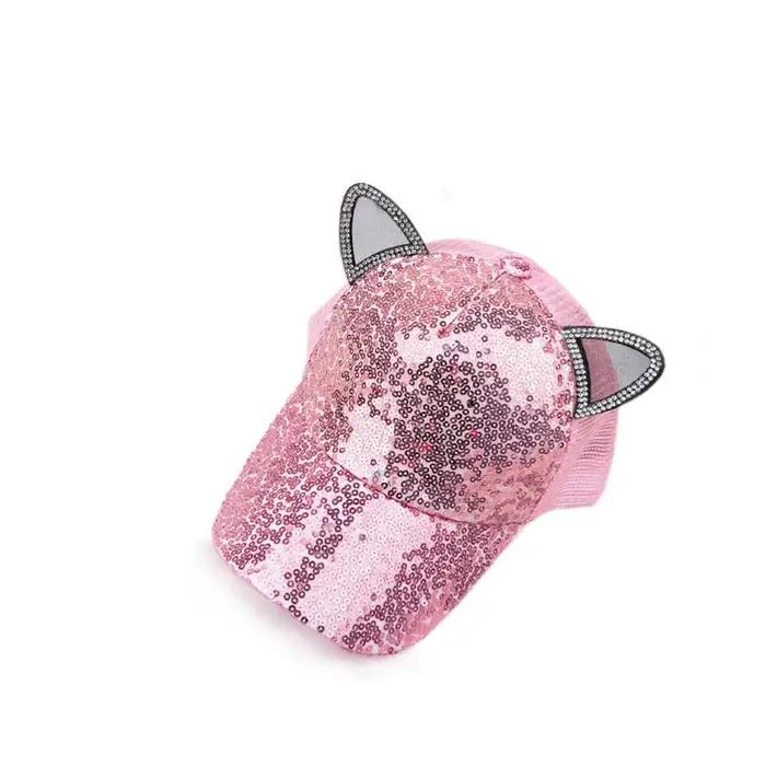 Parent-enfant mode paillettes oreilles bébé chapeau été maille enfants casquette de Baseball dessin animé casquettes de