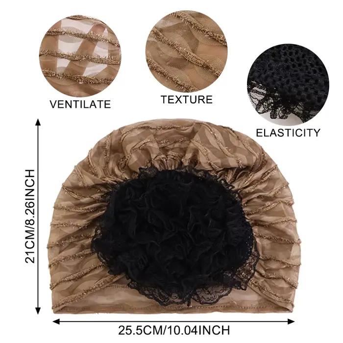 Nouveau Turban en Dentelle Florale pour Femme Printemps-Automne