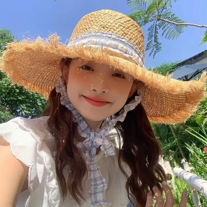 Chapeaux de soleil français vintage en raphia pour femmes