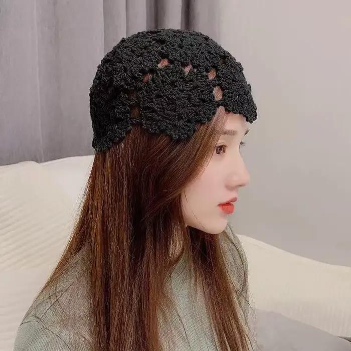 Chapeau de broderie de fleurs au crochet creux, bonnet rétro français pour femmes, accessoire mode polyvalent pour toutes les saisons et occasions décontractées