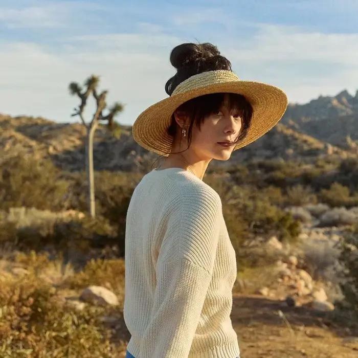 Chapeau de soleil en paille de blé naturel pour femme