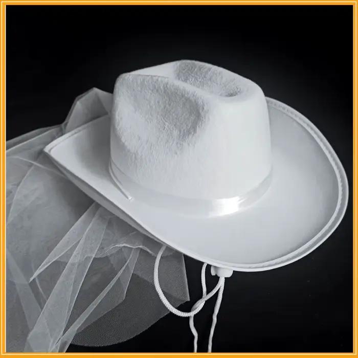 Chapeau de cowboy de mariée brodé de diamants blancs avec fil