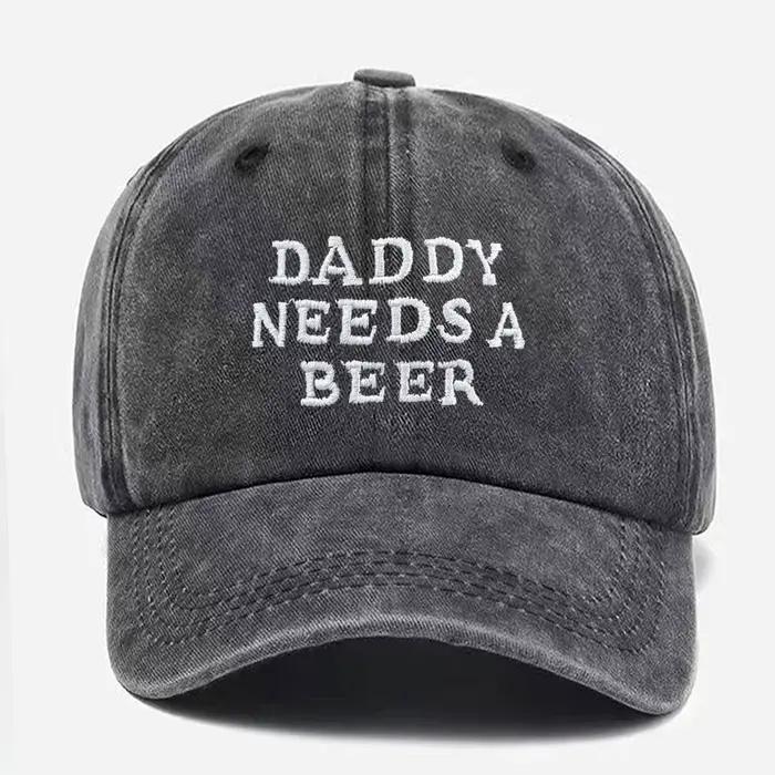 Casquette de baseball 'Daddy Needs A Beer' en denim délavé