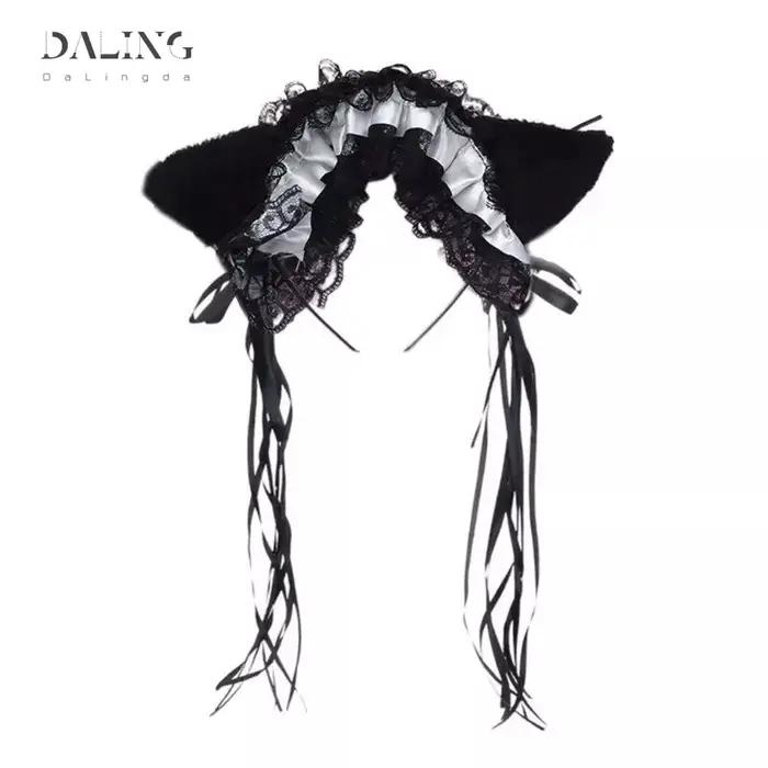 Femmes volants Sexy dentelle bandeau en peluche oreilles de chat ruban cloche Lolita Anime Cosplay cerceau de cheveux