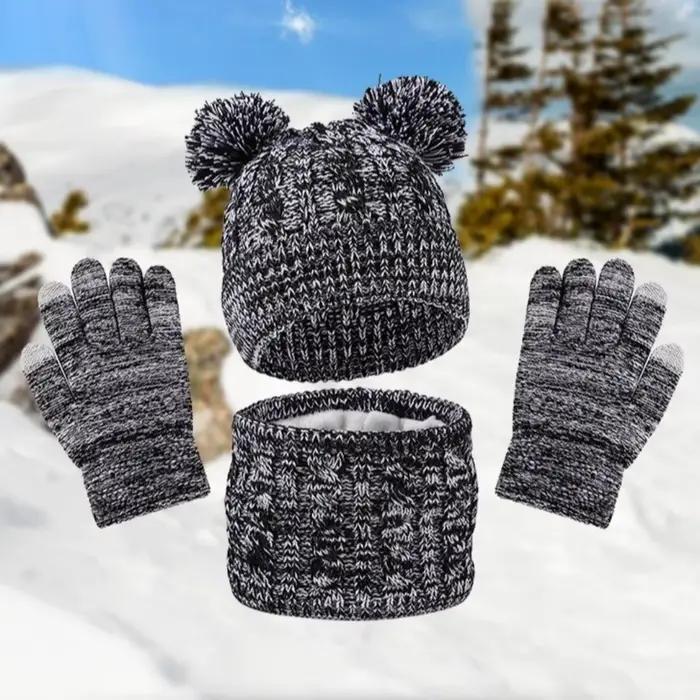 Mignon pompon bébé chapeau écharpe gants ensemble épaissi garder au chaud enfant en bas âge tricoté chapeaux avec