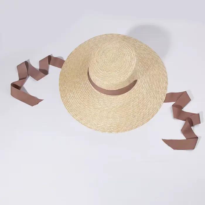 Chapeau de paille à large bord pour femmes protection solaire plage bord large mentonnière ajustement confortable printemps été