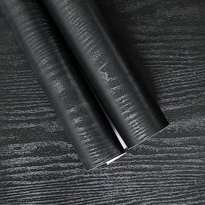 Papier peint PVC grain de bois noir 45cm