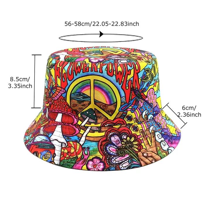 Chapeau bob rétro psychédélique des années 70 - réversible - pour hommes et femmes