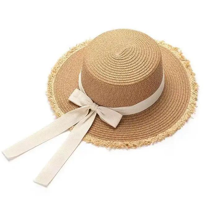 Chapeau de paille à calotte plate style français pour femme