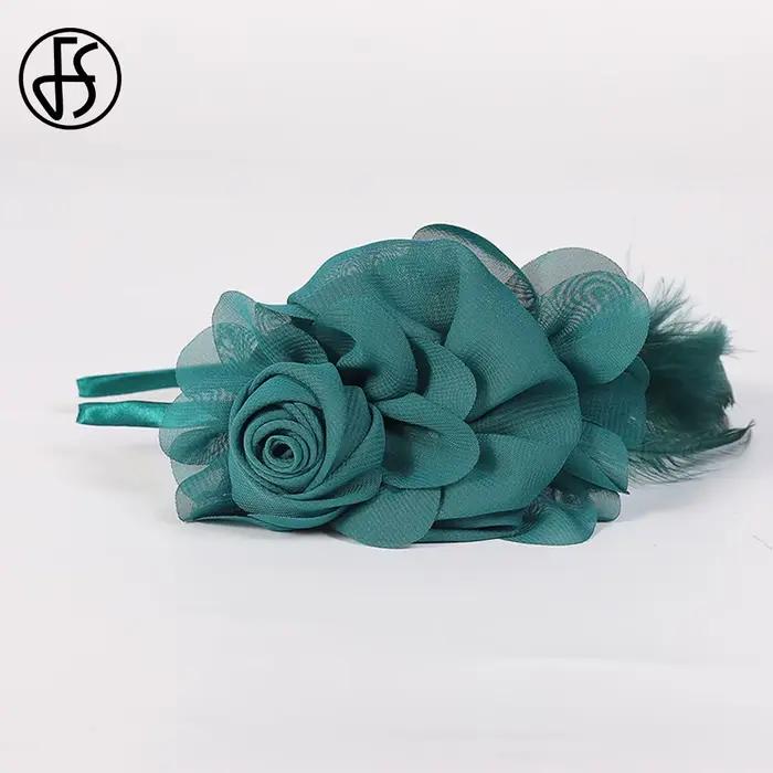 Élégant rose plume fleur casque fascinateurs bandeau pour femmes mariée mariage cheveux accessoire petit haut-de-forme 2025