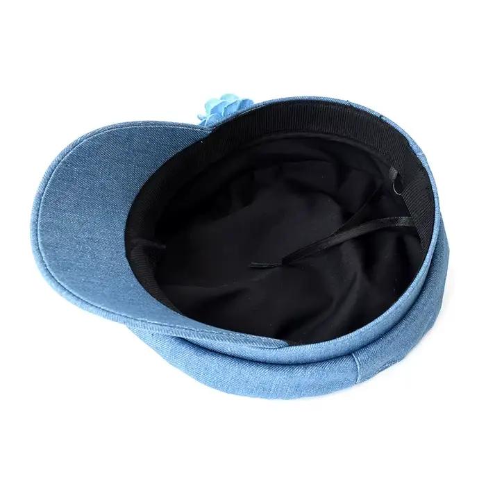 Béret en jean tendance avec fleur tridimensionnelle