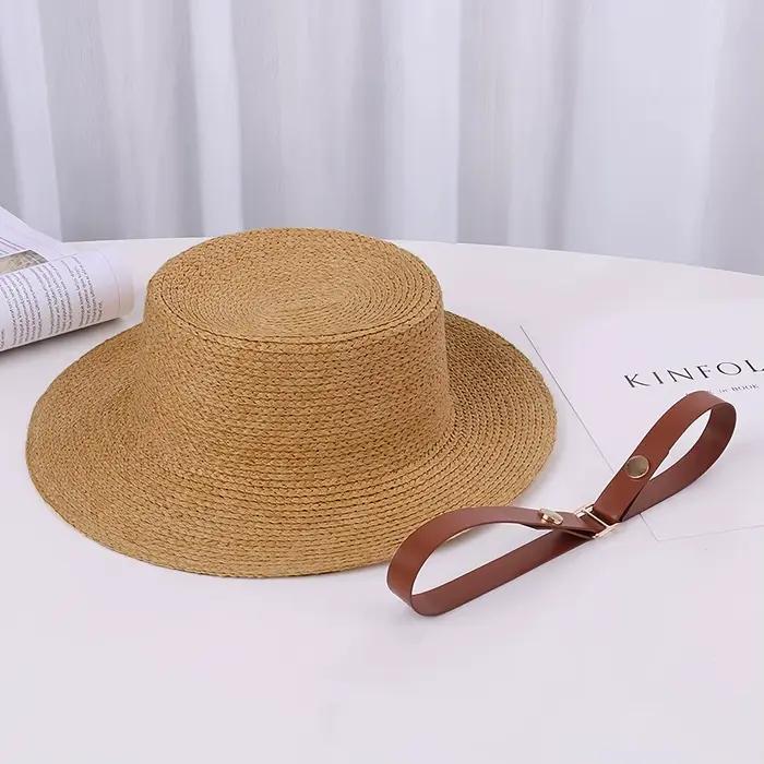 Chapeau de paille d'été pour femme à calotte plate