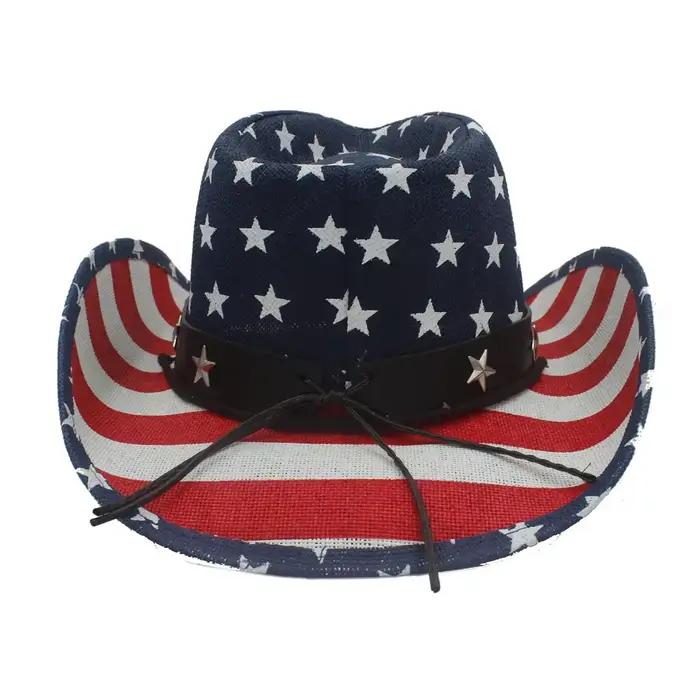 Chapeaux de Cowboy drapeau américain classique d'été pour hommes à large bord USA Cowgirl Chapeau Homme Casquette