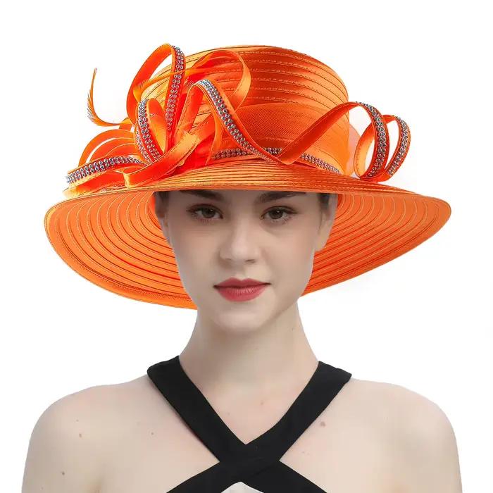 Nouveau chapeau d'église en tissu de Satin Orange