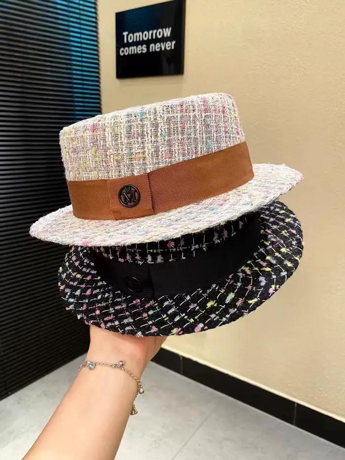 Chapeau haut-de-forme plat en Tweed français pour femmes