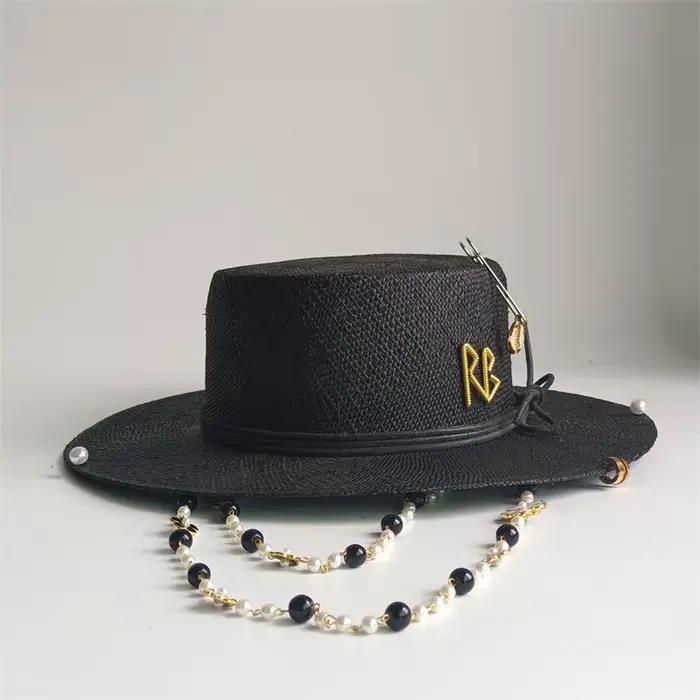 Chapeau de paille d'été DIY personnalisé fait main avec chaîne de perles